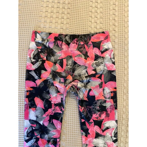No Boundaries NOBO Leggings Sz Jr Medium 7-9 Hot Pink Gray Floral Athleisure - Picture 6 of 8